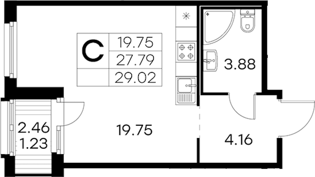 Квартира студия 29.02 м², 8/15 эт., ЖК «GloraX Парголово»
